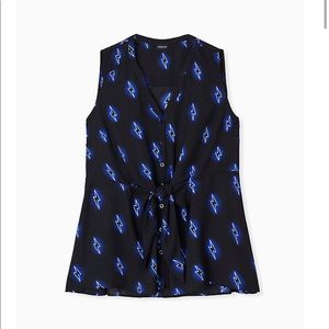 Black & Blue Bolts Georgette Peplum Tie Front Top